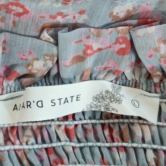 Altar'd State Blue Floral Smocked Mini Skirt Size Large Ruffle Mini Skirt, New