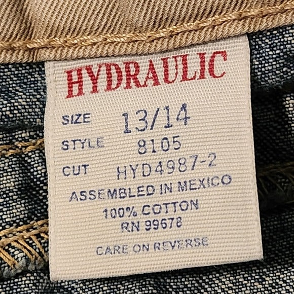 Hydraulic Distressed Cut-Off Hem Pencil Denim Skirt Size 13/14