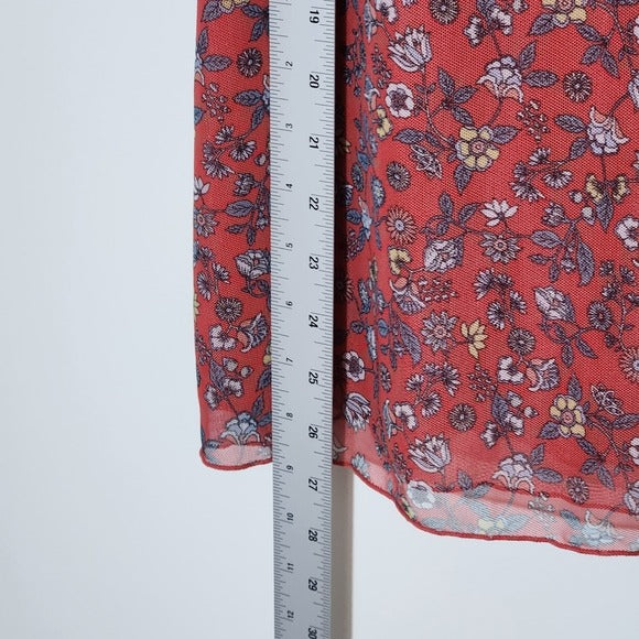 Max Studio Muted Red Floral Mesh Blouse Size 1X