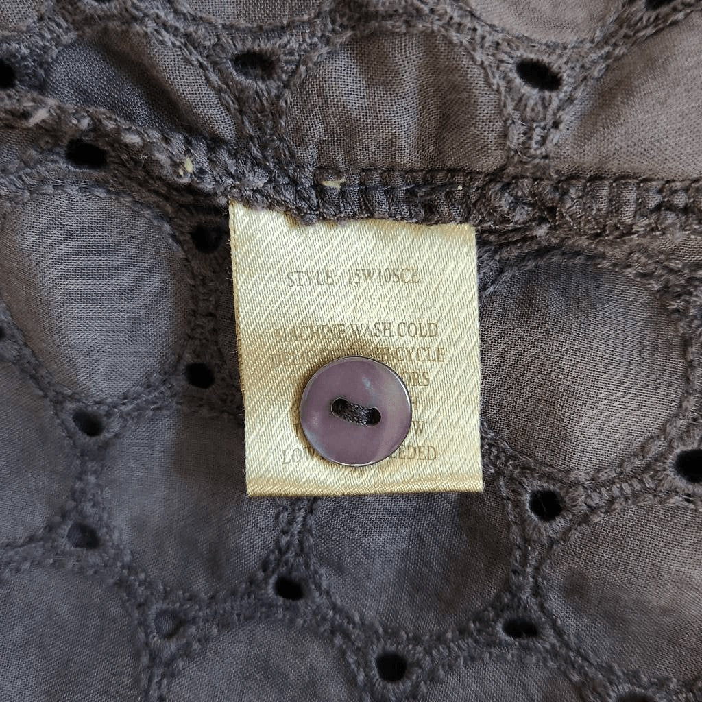 True Grit Gray Eyelet Lace Blouse Size XS Preppy Gray Lace Top