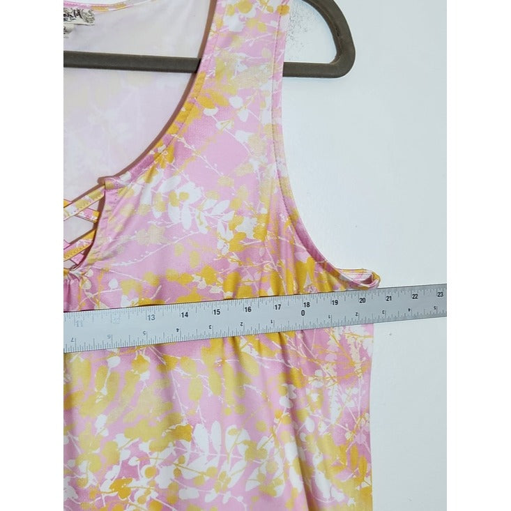One World Pink and Yellow Print Sleeveless Dress Size XL