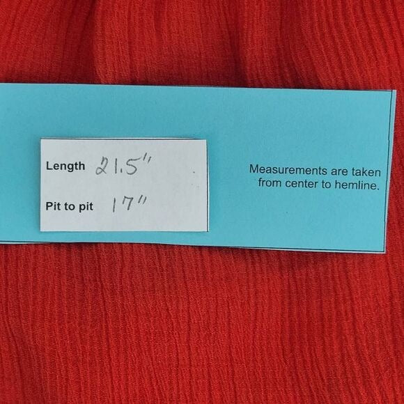 Doe & Rae Tomato Red Sleeveless Crinkle Blouse with Ruffle Accent Size Large