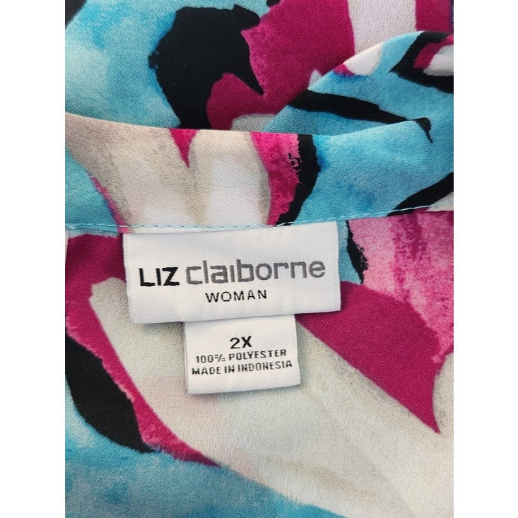 Liz Claiborne Aqua Blue and Magenta Floral Blouse Size 2X