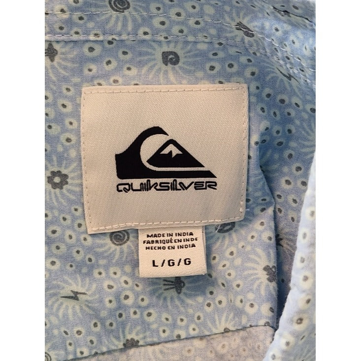 Quiksilver Light Blue Printed Button Up Shirt Size Large