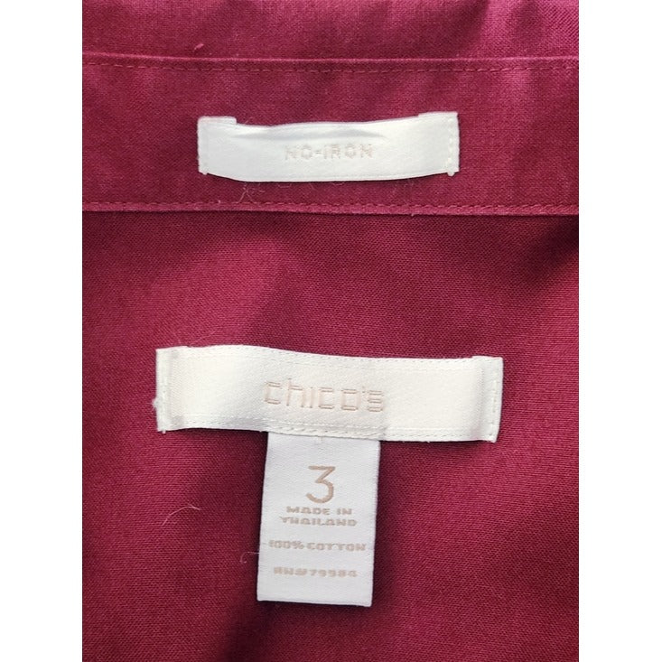 Chico's Burgundy Long Sleeve Button Up Tunic Size XL