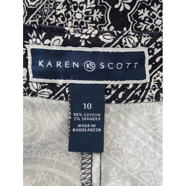 Karen Scott Navy and White Bandana Print Skort Size 10