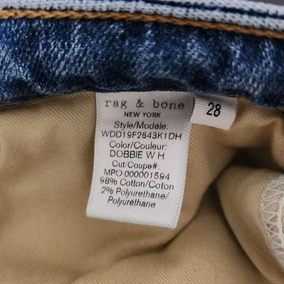 Rag & Bone Light Wash Low-Rise Slim Boyfriend Distressed Cropped Jeans Size 28