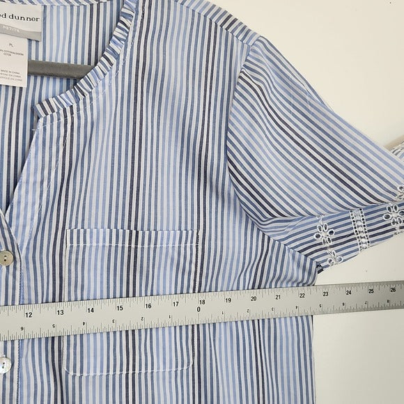Alfred Dunner Blue and White Striped Button Up Blouse Size Petite Large NWT