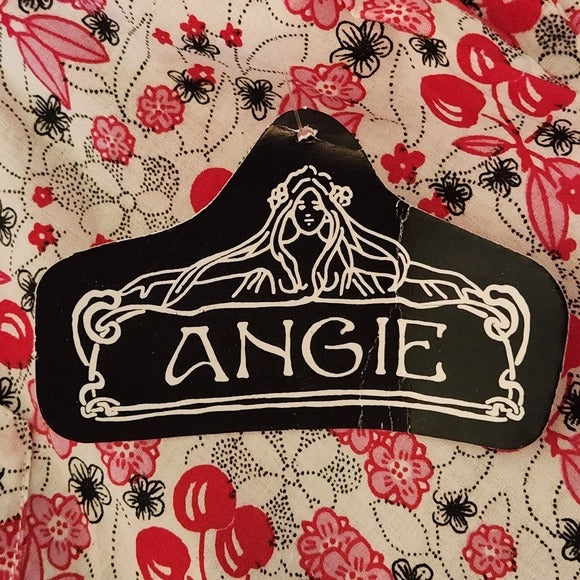 Angie Pink and White Cherry Print Southwestern Button Up Top Size XL NWT