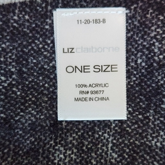 Liz Claiborne Floral Black and White Woven Scarf with Fringe One Size