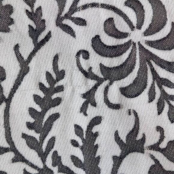 Cejon Black and Gray Textured Wrap One Size Sheer Scarf with Black Leaf Pattern