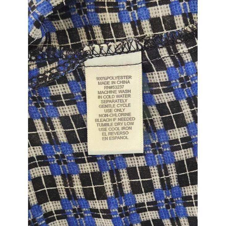 Mlle Gabrielle Blue and Black Print Button-up Sheer Tunic Size Large