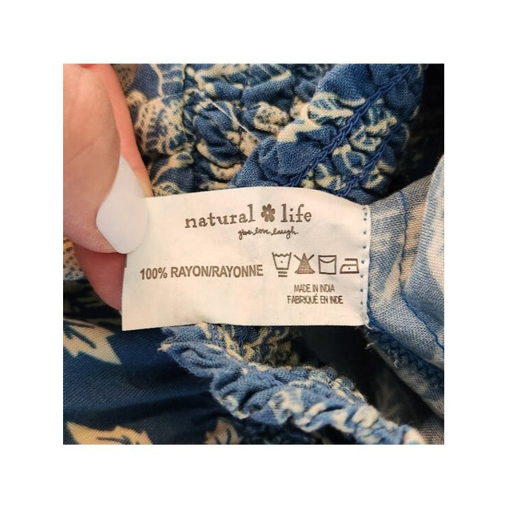 Natural Life Blue Boho Floral Cropped Blouse Size Large