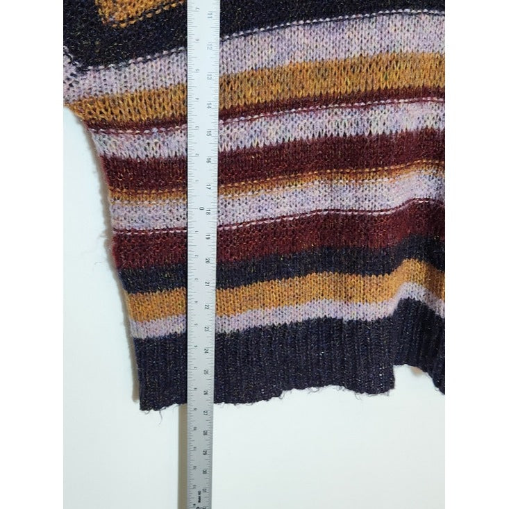 Kori America Navy Multicolor Striped Fuzzy Sweater Size Small