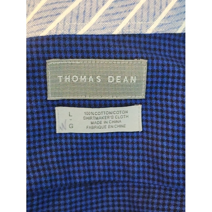 Thomas Dean Blue and Black Mini Check Button-Down Shirt Size Large