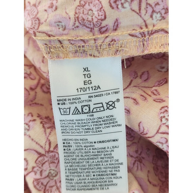 Old Navy Peach and Pink Floral Print Mini Dress with Puffy Sleeves Size XL