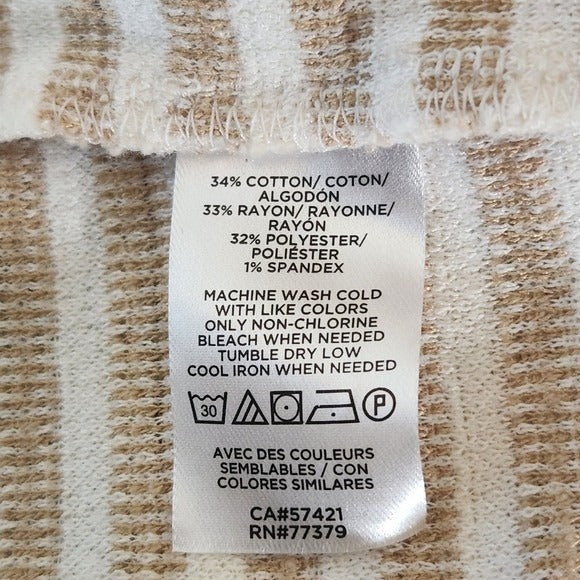 Ann Taylor Tan and Cream Striped Knit Top Size Medium Textured Mock Neck Top