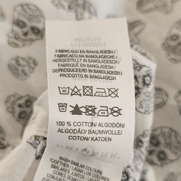 Primark Men’s White Short Sleeve Day of the Dead Print Shirt Size Large