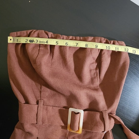 Monteau Brown Strapless Wide Leg Jumpsuit with Belt Size Small