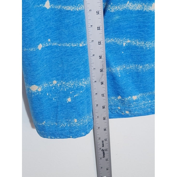 Gildan Mens Blue and Cream Tie Dye Striped Tee Short Sleeve Size Medium NWOT