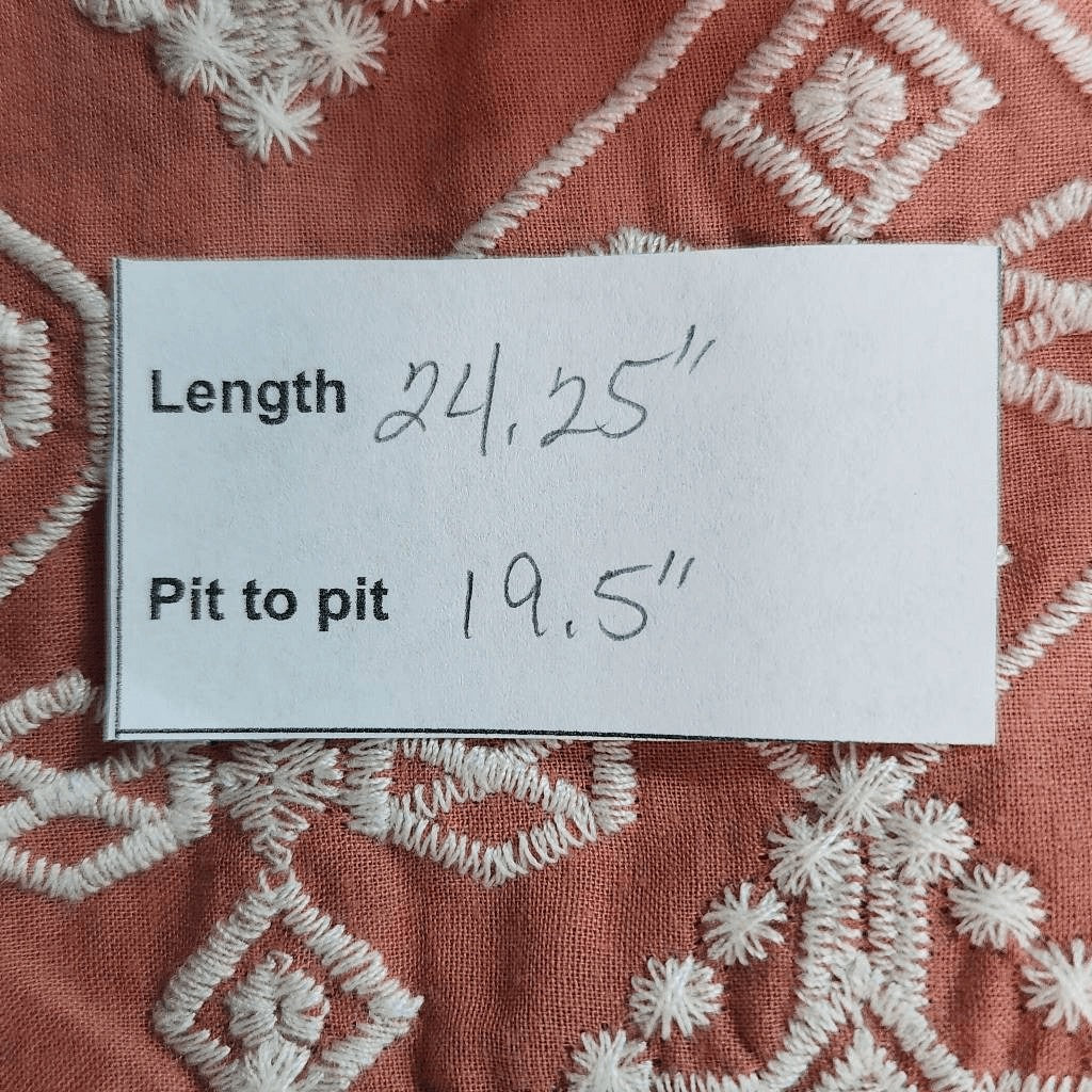 Mine Terra Cotta Sleeveless Blouse with Embroidered Details NWOT Size Large