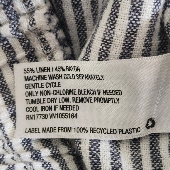 a new day Striped Navy and White Linen Shorts Size Medium Linen Blend Shorts