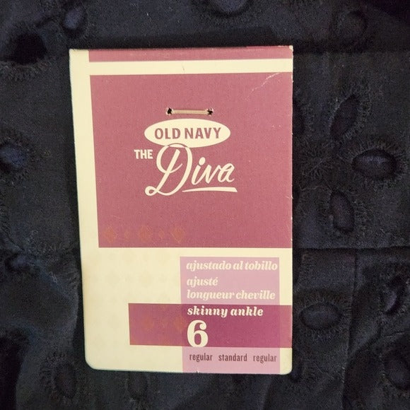 Old Navy Diva Skinny Ankle Navy Eyelet Pants Size 6, New