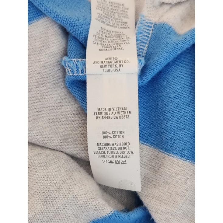 aerie Blue and Gray Stripe Cropped Rugby Shirt Size Small