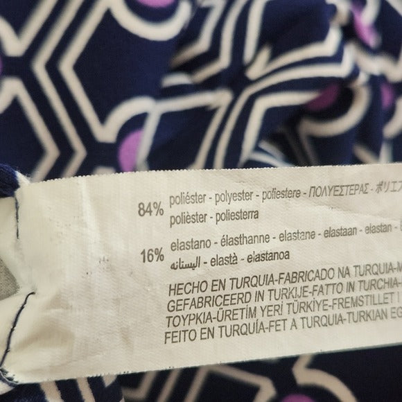 Zara Navy and Purple Retro print Flare Leg Cropped Pants Size Small