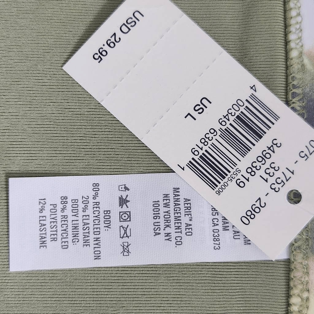 Aerie Green Abstract Print Bikini Bottoms NWTT Size Large Full Coverage Bottoms