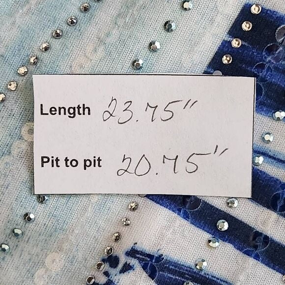 Christopher & Banks Blue and Orange Tee with Sequins and Sparkles Size Medium