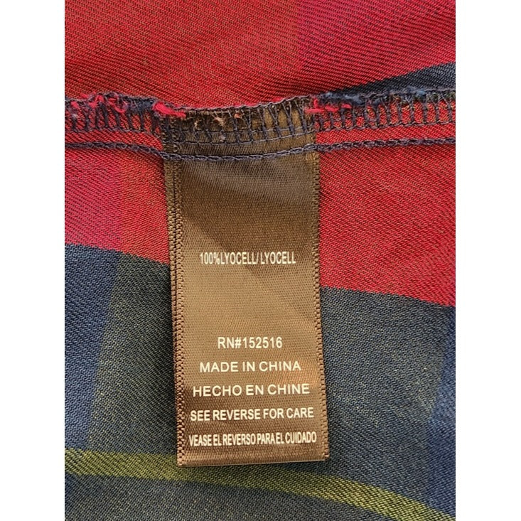 Molly & Isadora Burgundy and Blue Plaid Button Up Blouse Size 2X
