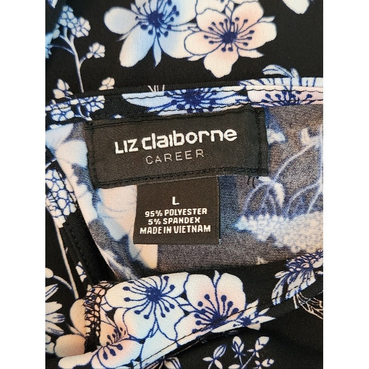 Liz Claiborne Short Sleeve Black Floral Blouse Size Large