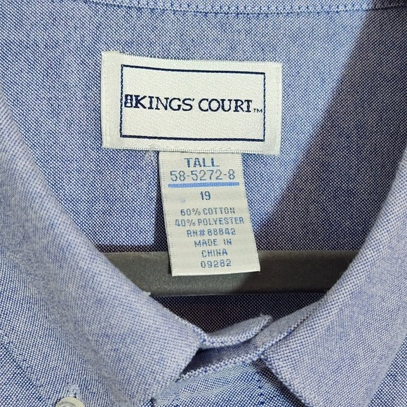Kings Court Blue Button Down Shirt Size 19 Tall (Approx. 3X)