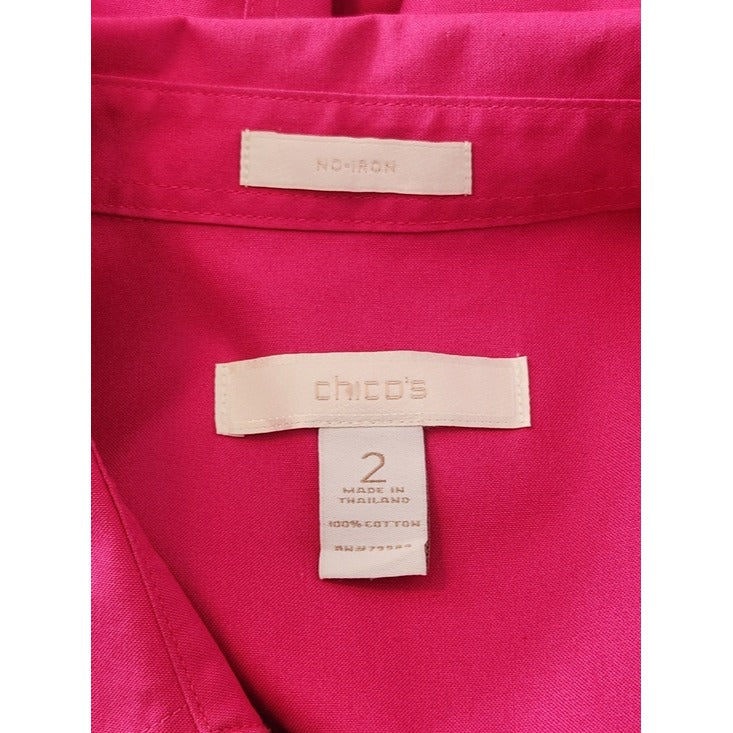 Chico's Pink No-Iron Cotton Button Down Camp Shirt Size 2 US Size XL