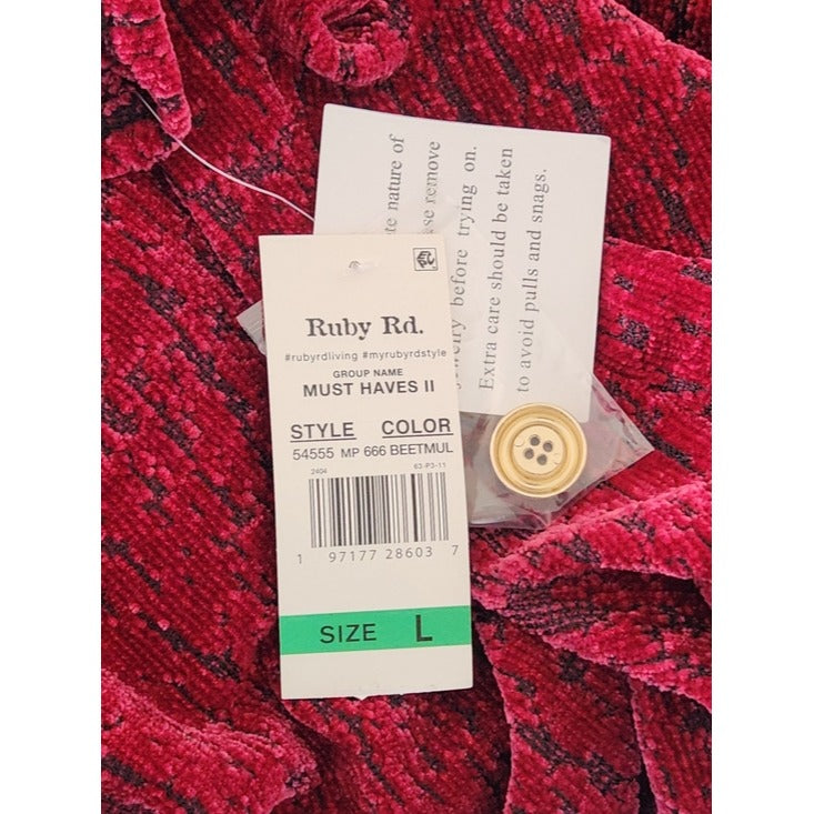 Ruby Rd. Magenta Cowl Neck Chenille Sweater with Asymmetrical Hem Size Large NWT