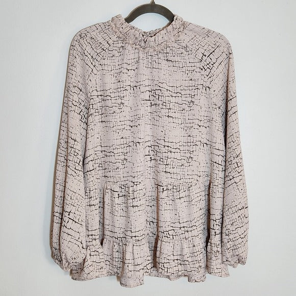 Entro Blush Pink and Gray Print Blouse Size Medium