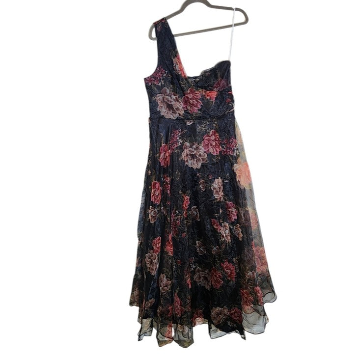 Lulus Black Floral One Shoulder Organza Formal Dress XL NWT Wedding Guest Dress