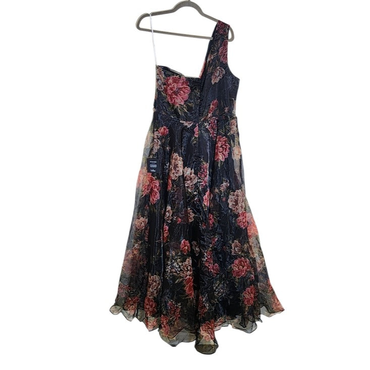 Lulus Black Floral One Shoulder Organza Formal Dress XL NWT Wedding Guest Dress
