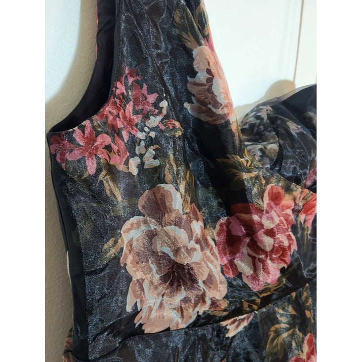 Lulus Black Floral One Shoulder Organza Formal Dress XL NWT Wedding Guest Dress