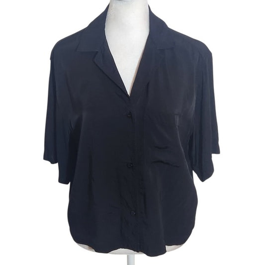 H&M Black Short Sleeve Button-Up Top Size XS