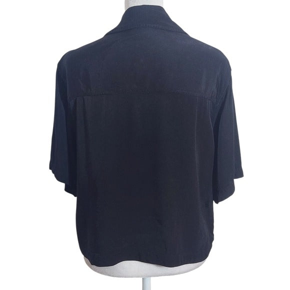 H&M Black Short Sleeve Button-Up Top Size XS