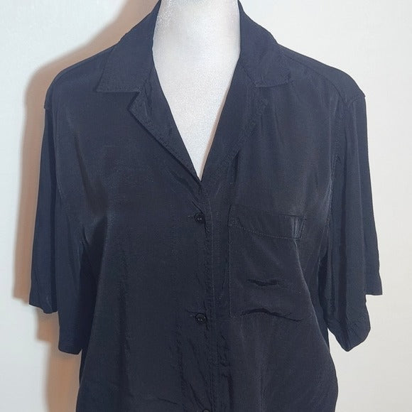 H&M Black Short Sleeve Button-Up Top Size XS
