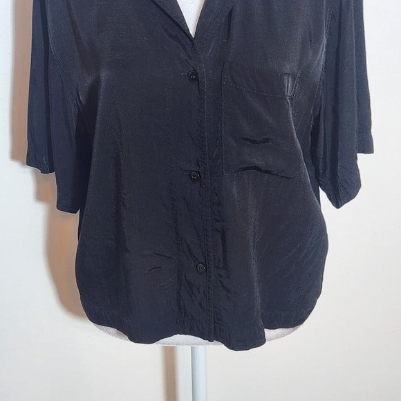 H&M Black Short Sleeve Button-Up Top Size XS