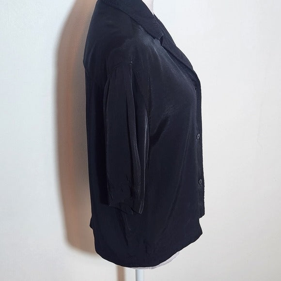 H&M Black Short Sleeve Button-Up Top Size XS