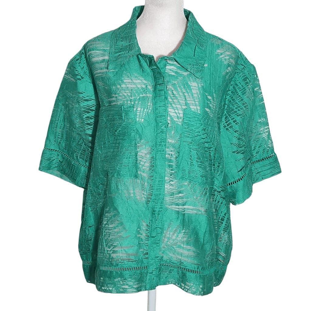 Ruby Rd. Jade Green Button Down Shirt Size 18 Sheer Green Blouse