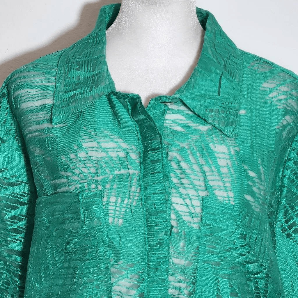 Ruby Rd. Jade Green Button Down Shirt Size 18 Sheer Green Blouse