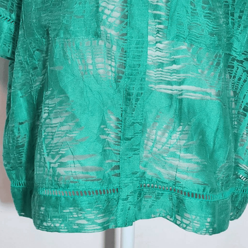 Ruby Rd. Jade Green Button Down Shirt Size 18 Sheer Green Blouse