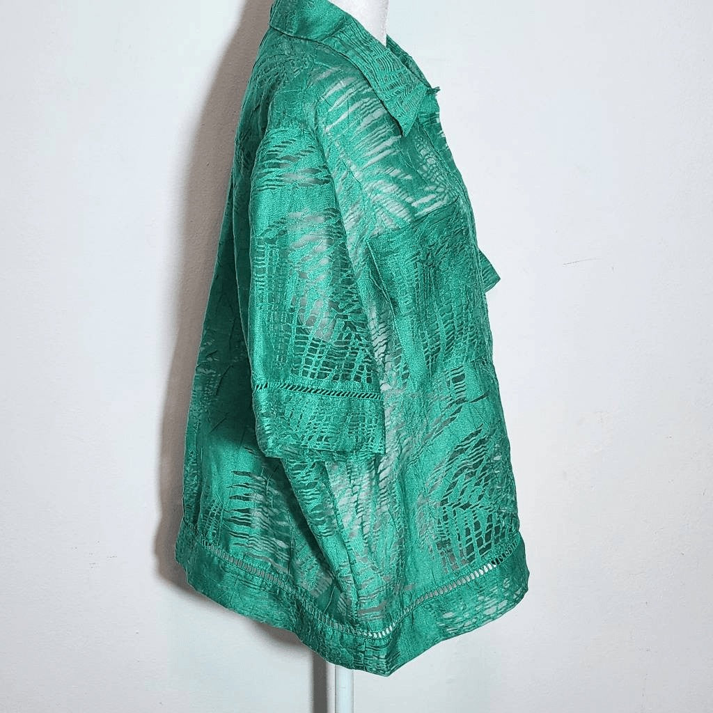 Ruby Rd. Jade Green Button Down Shirt Size 18 Sheer Green Blouse
