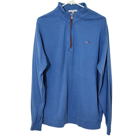 Peter Millar Men's Blue Quarter-Zip Sweater Size Large Blue Preppy Golf Sweater